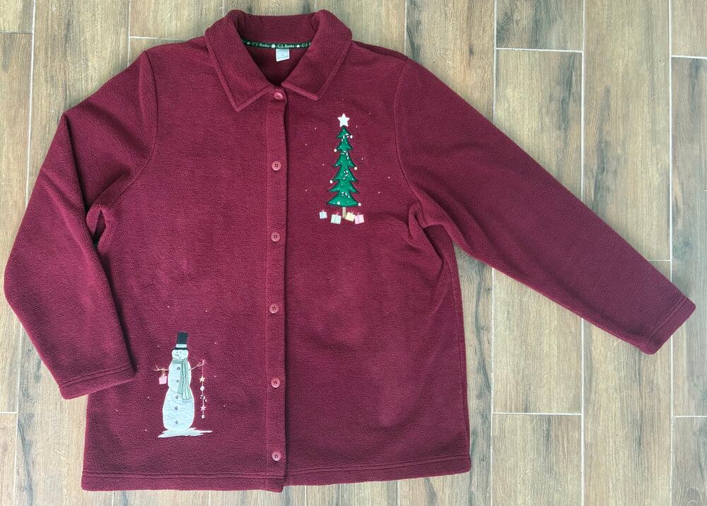 CJ Banks Fleece Christmas Sweater Button Up Size X Vintage